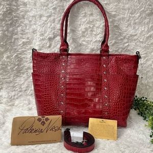 Patricia Nash Talloria Distressed Vintage Croc Red Leather Tote CrossbodyBag NWT